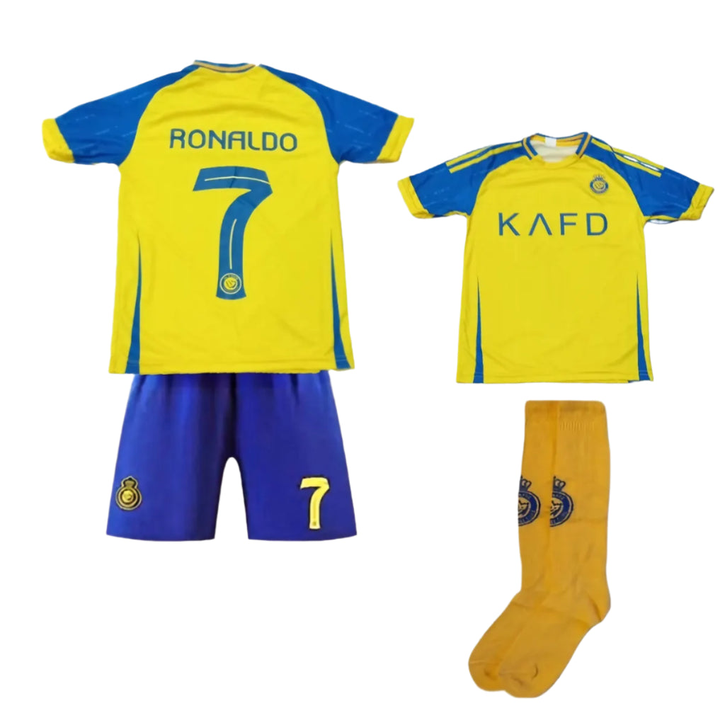 2025 Детски футболен екип на Роналдо 7, жълт с чорапи RONALDO Al Nassr