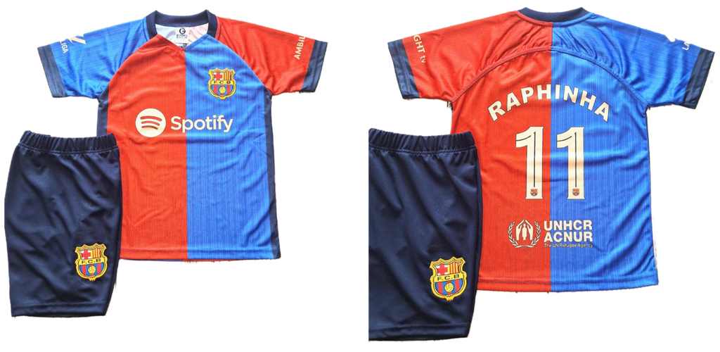 2025 Детски футболен екип на RAPHINHA 11, Барселона Тениска с Шорти Рафиня