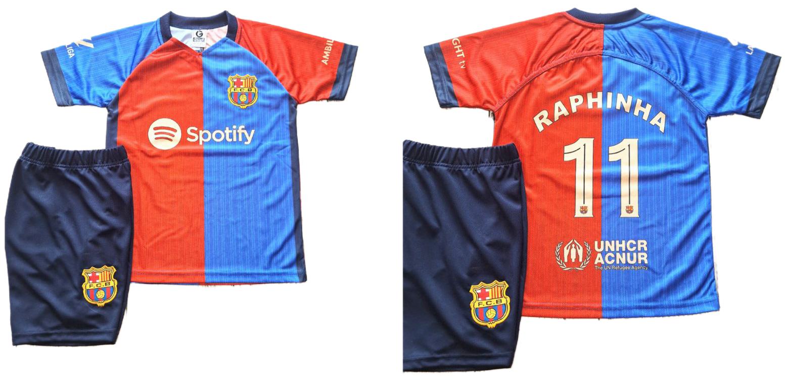 2025 Детски футболен екип на RAPHINHA 11, Барселона Тениска с Шорти Рафиня