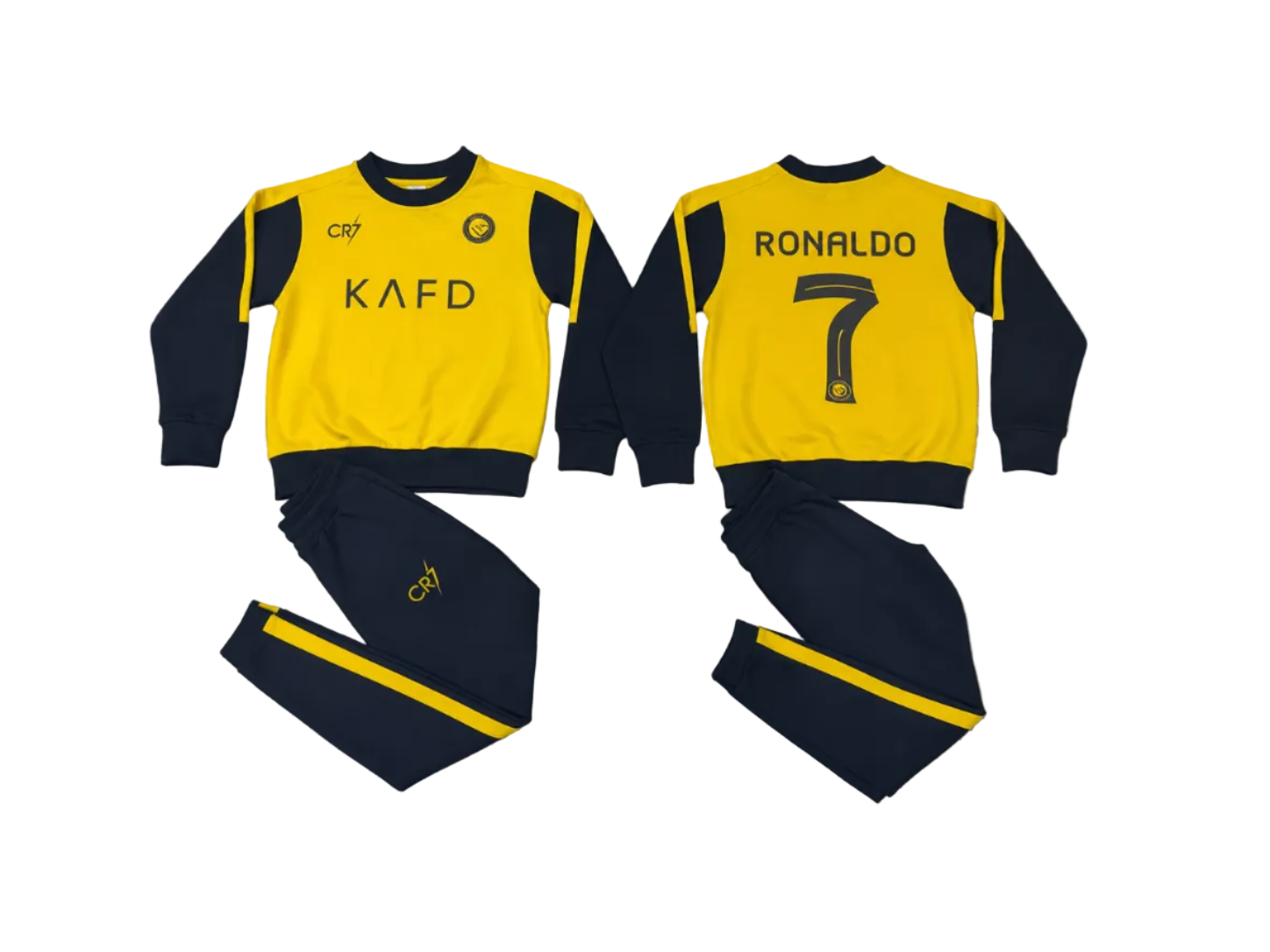 New Детски спортен екип на Ronaldo Al Nassr New 2027 Жълта Блуза + Долнище Анцуг