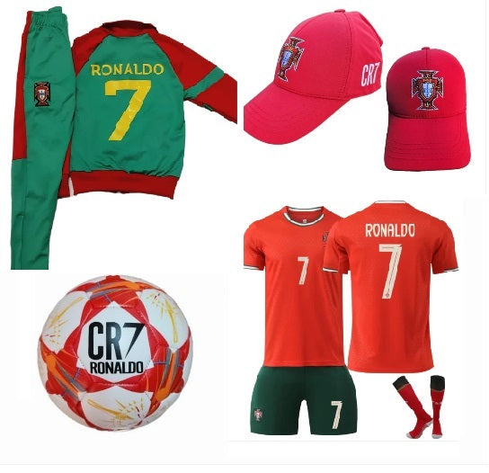 Сет Детска футболна Екипировка на Роналдо, за 8г. Червен португалия