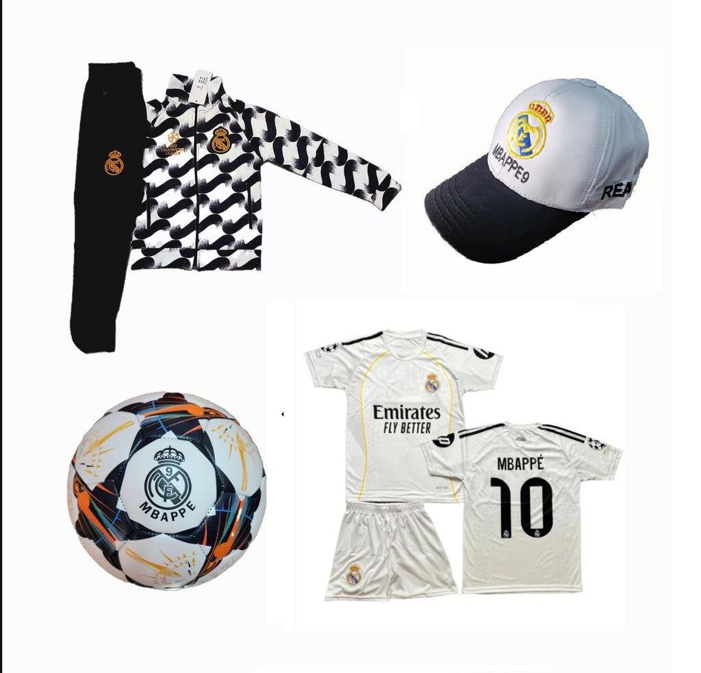 СЕТ Детска футболна Екипировка на Мбапе 10 Реал Мадрид, за 8г. Бял