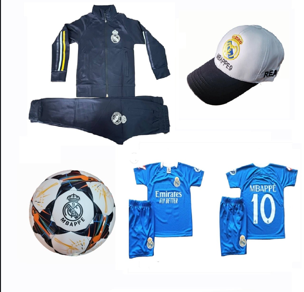 СЕТ Детска футболна Екипировка на Мбапе 10 Реал Мадрид, за 8г. Бял