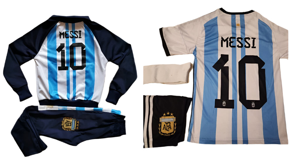 MESSI Детски футболен Екип на Меси, Аржентина СЕТ Комплект с различни артикули на Промоция