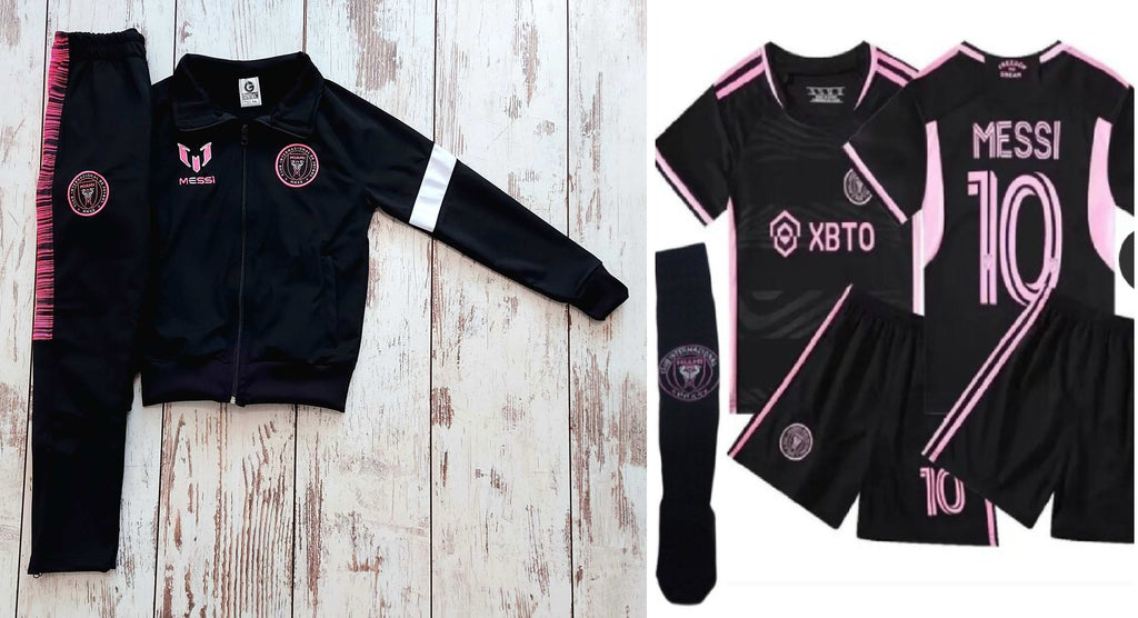 Детски спортен екип на Меси 10, футболен MESSI 10 INTER Черно с Розово 2024