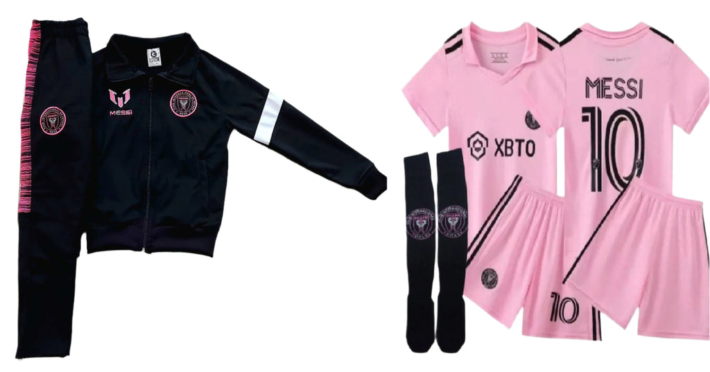 Детски спортен екип на Меси 10, футболен MESSI 10 INTER Черно с Розово 2024