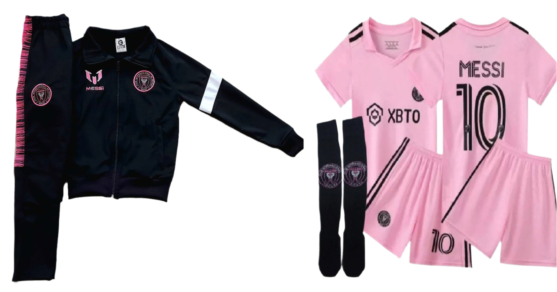 Детски спортен екип на Меси 10, футболен MESSI 10 INTER Черно с Розово 2024
