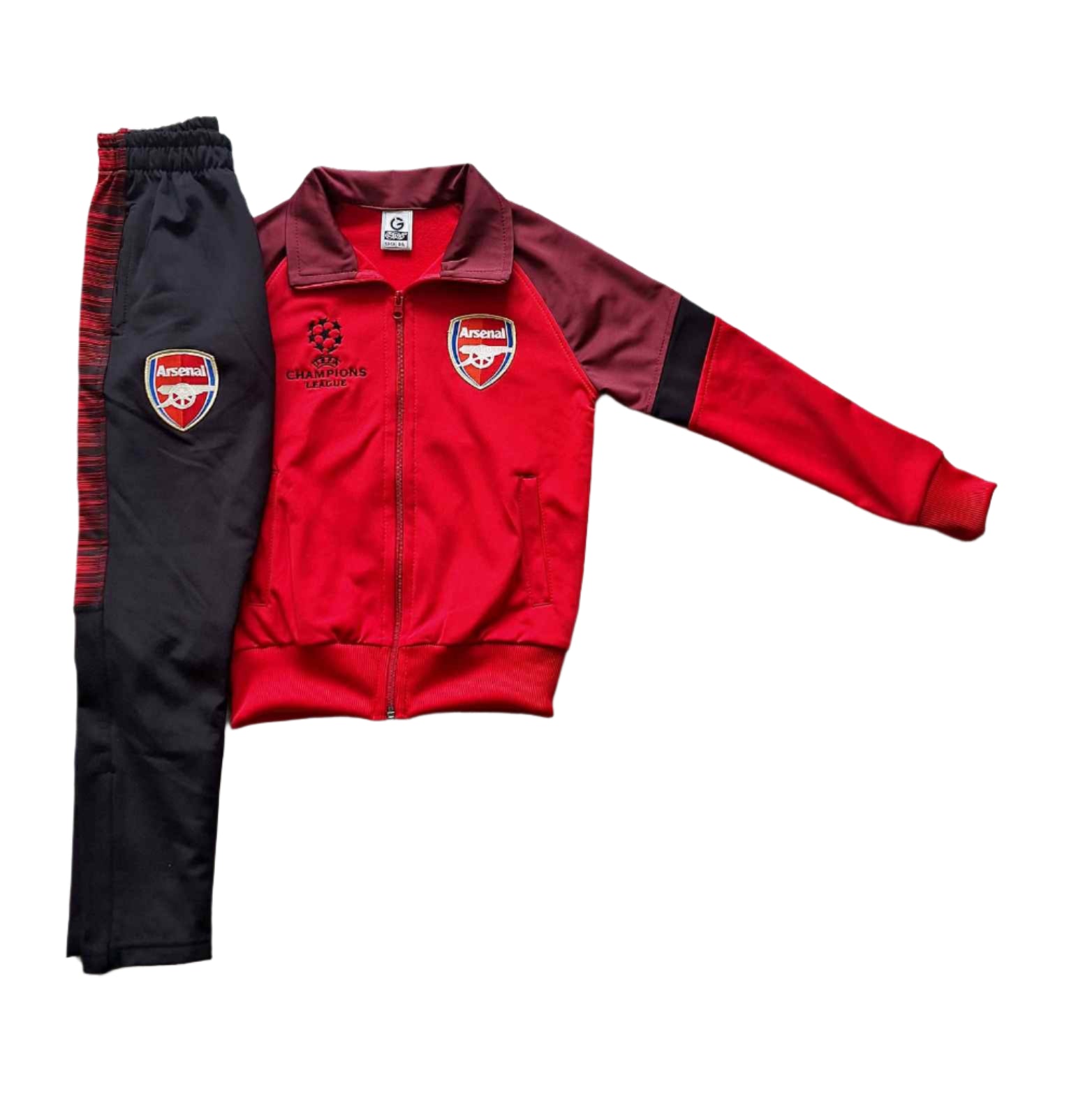 Детски спортен анцуг на Арсенал, Черен с червено, дълъг ръкав 2025 Arsenal SAKA