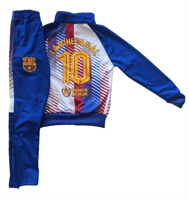 Детски спортен Анцуг на Ламин Ямал 10 Барселона с дълъг ръкав Син Бял
