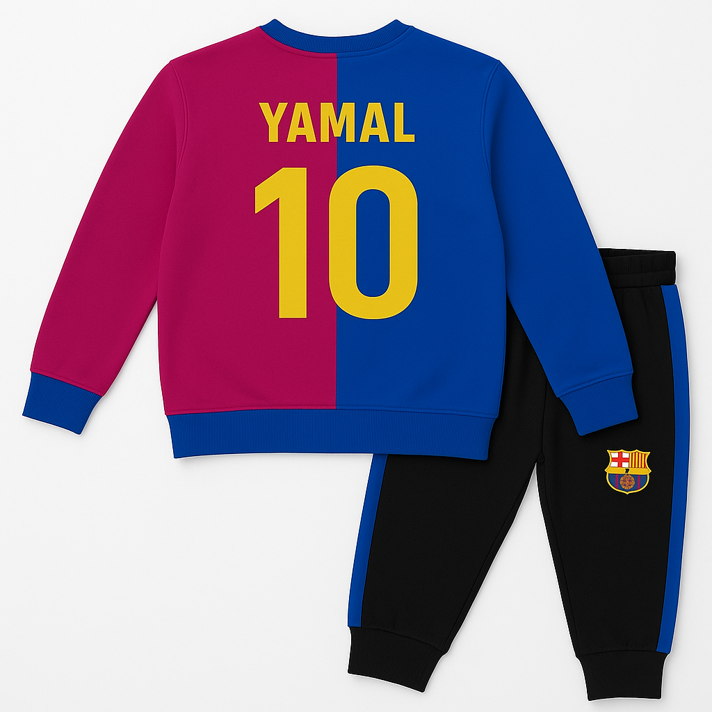 Детски спортен комплект на Ламин Ямал 10 Барселона с Блуза Анцуг Син