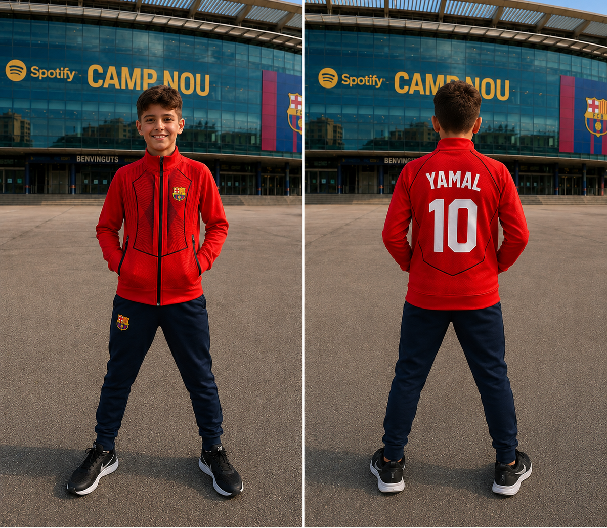Lamine Yamal Детски спортен Анцуг на Барселона с дълъг ръкав 2027 Червен Черен