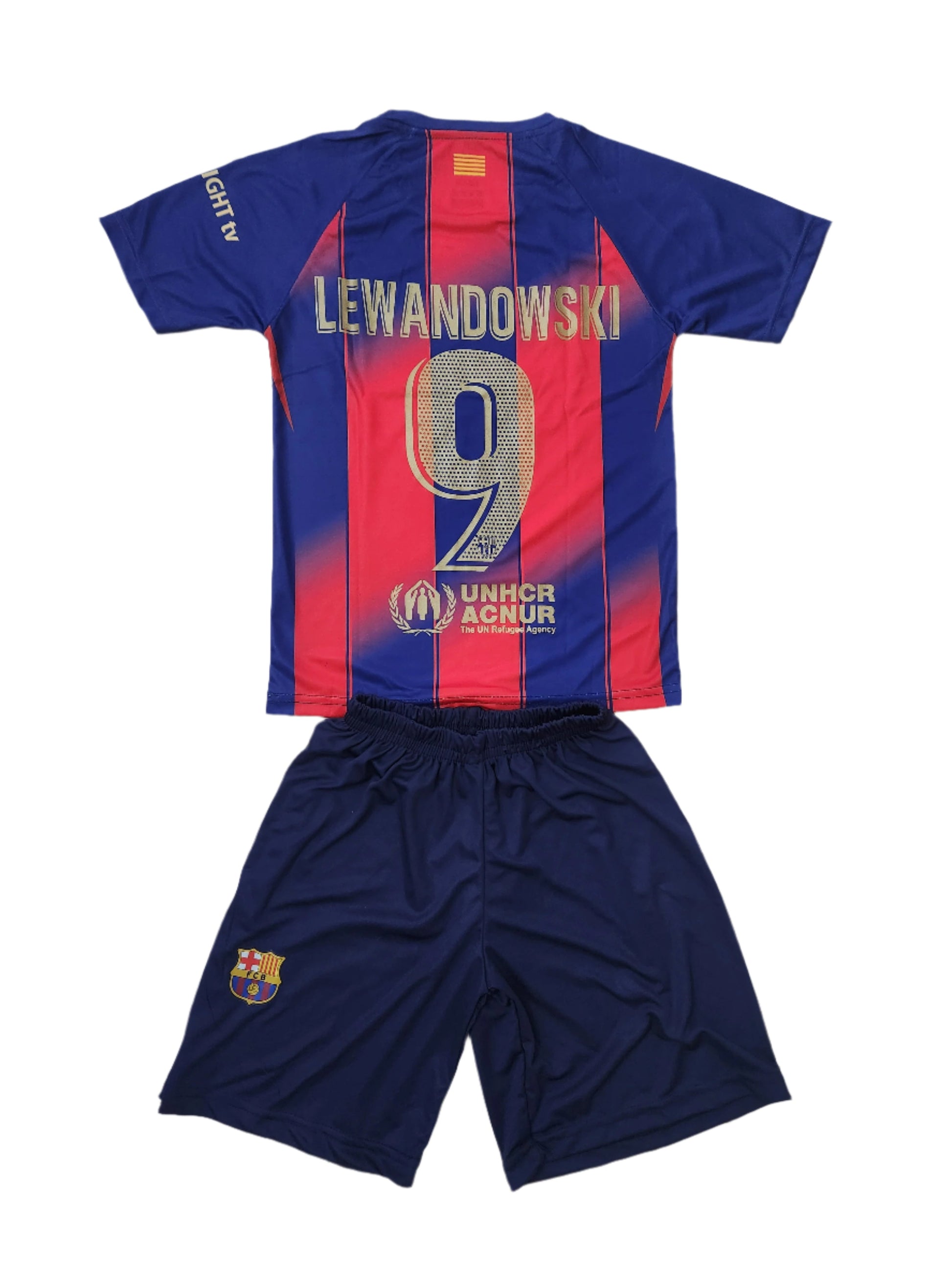 2026 Детски спортен екип с чорапи на Левандовски 9, футболен LEWANDOWSKI 9 BARCELONA Червен