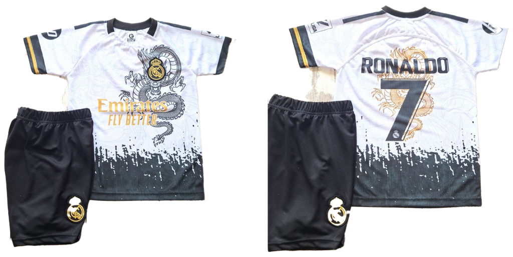 Детски футболен спортен екип RONALDO с шорти на  Реал Мадрид Роналдо 7 Черен  Дракон