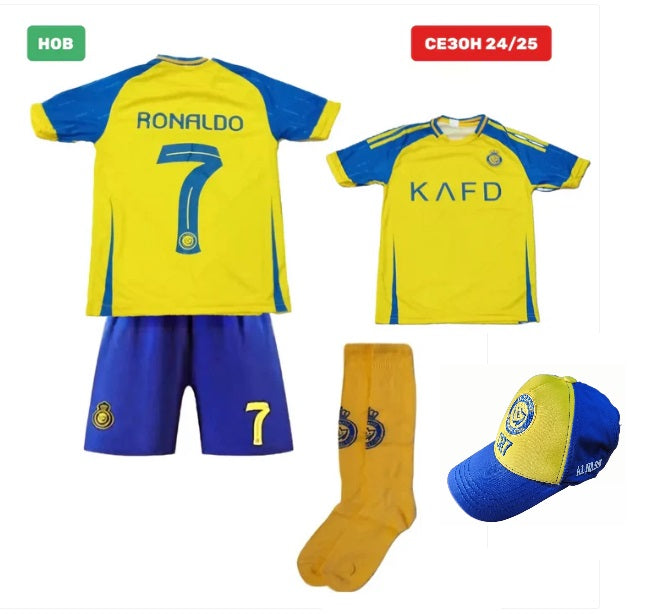 2025 Детски футболен екип на Роналдо 7, Син с Шапка RONALDO Al Nassr