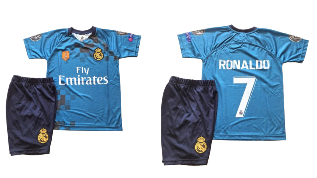 Детски Футболен спортен екип с Калци на Роналдо 7, RONALDO Real Madrid /AL NASSR Син цвят 2024 + Добавки