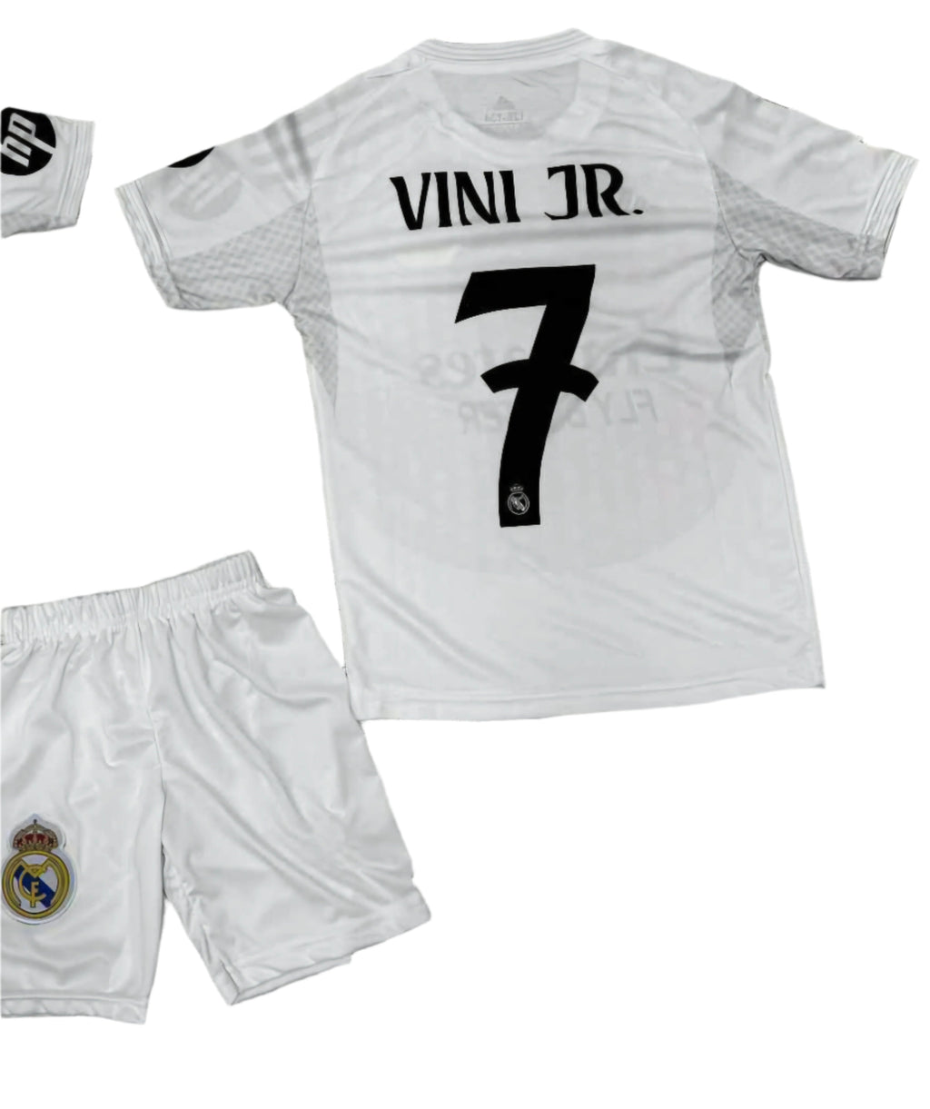 Детски спортен екип на Винисиус 7, футболен с Чорапи VINI 7 REAL MADRID Бял 2025