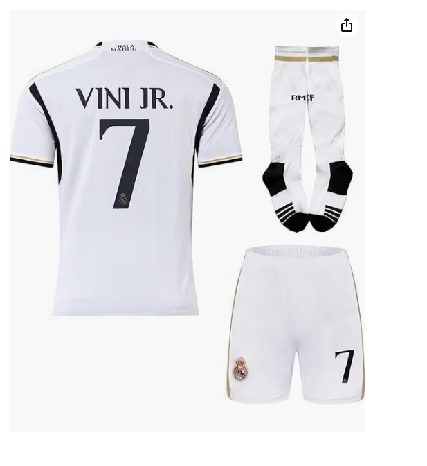 Детски спортен екип на Винисиус 7, футболен с Чорапи VINI 7 REAL MADRID Бял 2025