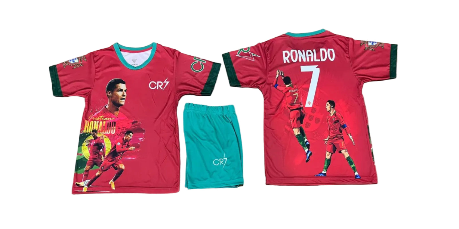 Детски спортен екип на CR7  Ликът на Роналдо 7, PORTUGAL Червено - Зелен Цвят Ronaldo
