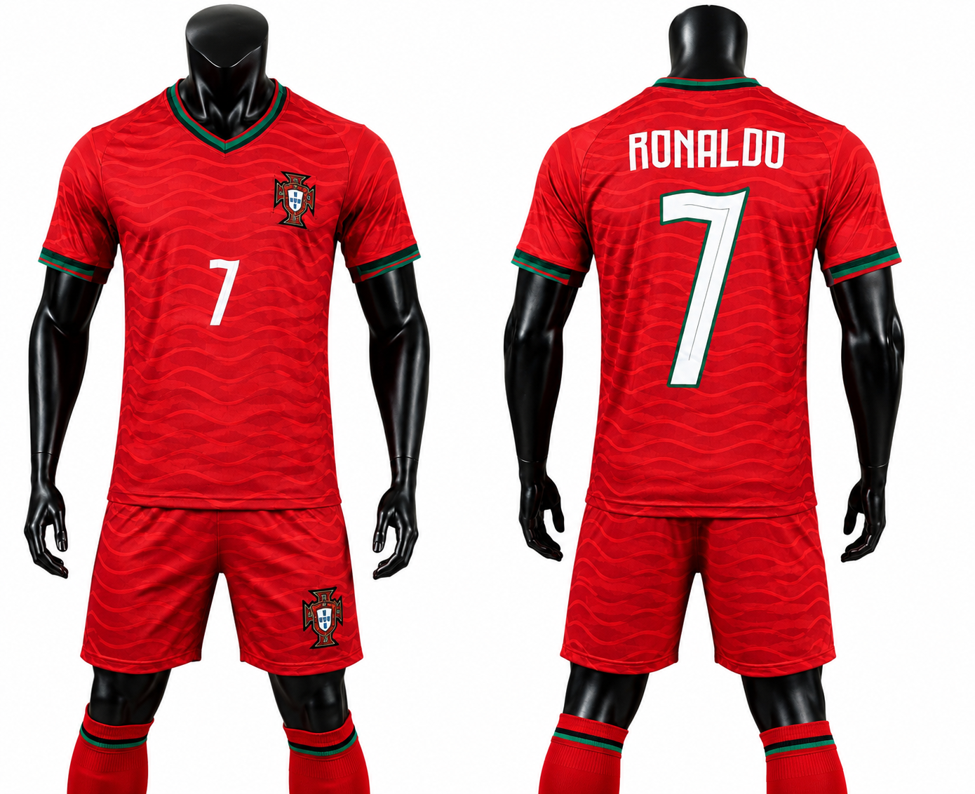 2026 Детски спортен екип на CR7 Роналдо 7, Портгуалия Червен Цвят с шорти Ronaldo