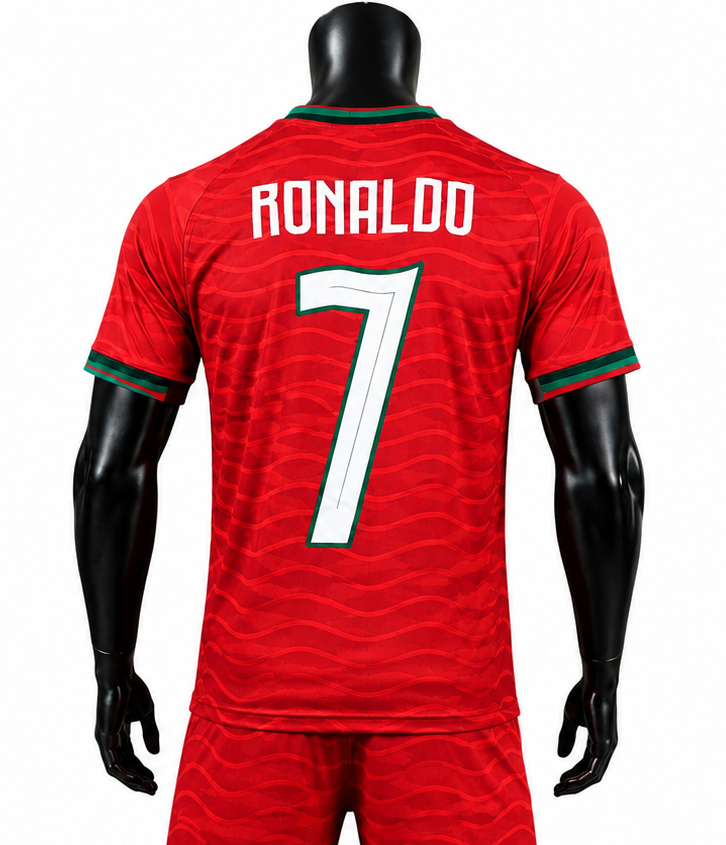 2026 Детски спортен екип на CR7 Роналдо 7, Портгуалия Червен Цвят с шорти Ronaldo