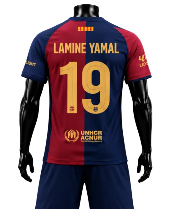 Детски футболен екип на Ламин Ямал 19, 2026 Барселона + Чорапи Червен Син Lamine Yamal