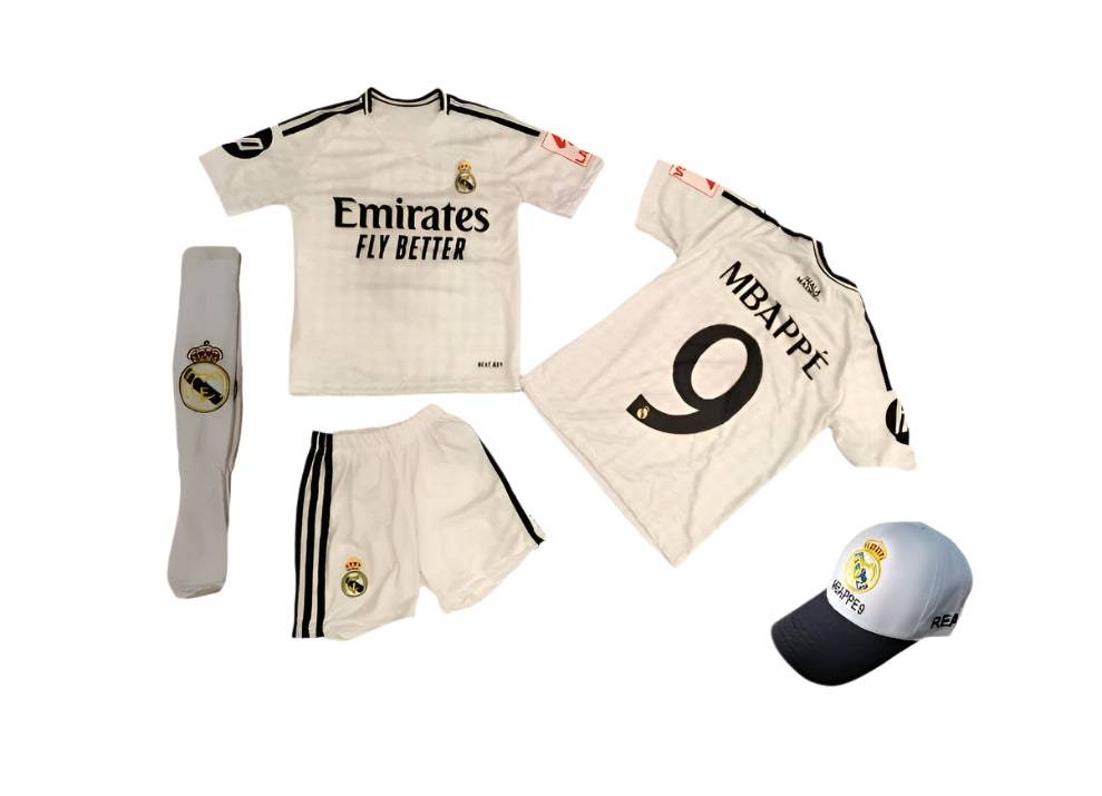 Детски футболен спортен екип с Шапка на  Реал Мадрид 9 Мбапе 2025