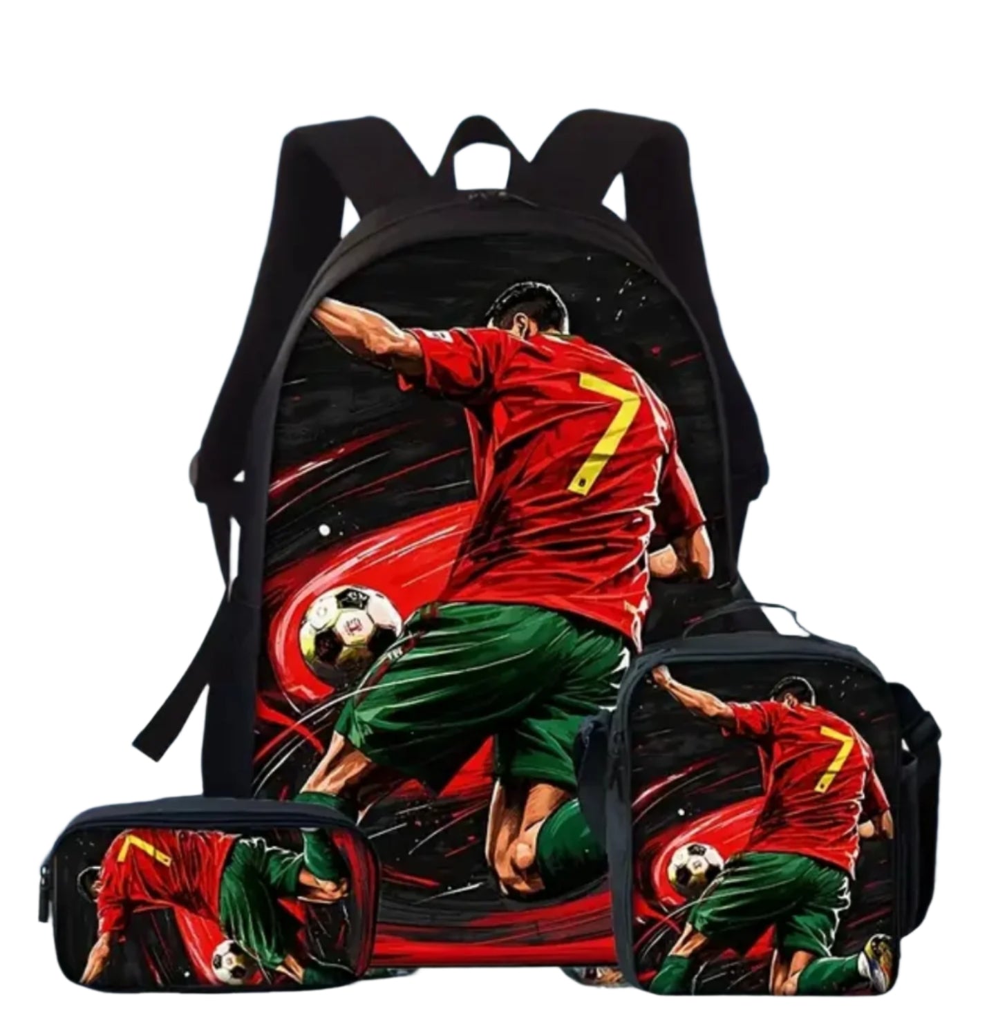 Футболна Ученическа Раница RONALDO 7 СЕТ Чантичка, Несесер Португалия Червена