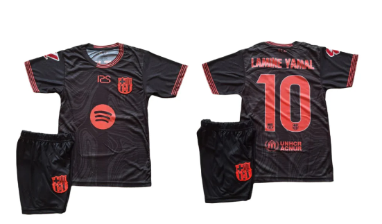 Детски спортен екип на Ламин Ямал 10Черен Барселона с Чорапи 25/26