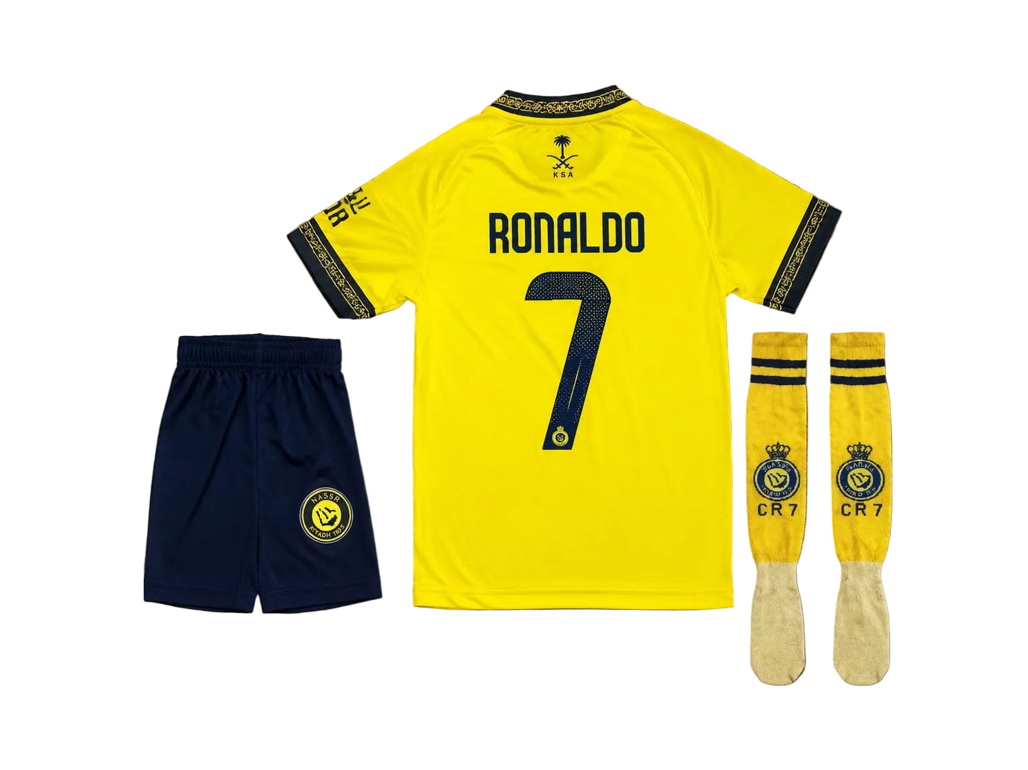 2026 Детски футболен екип на Роналдо 7, жълт с чорапи RONALDO Al Nassr