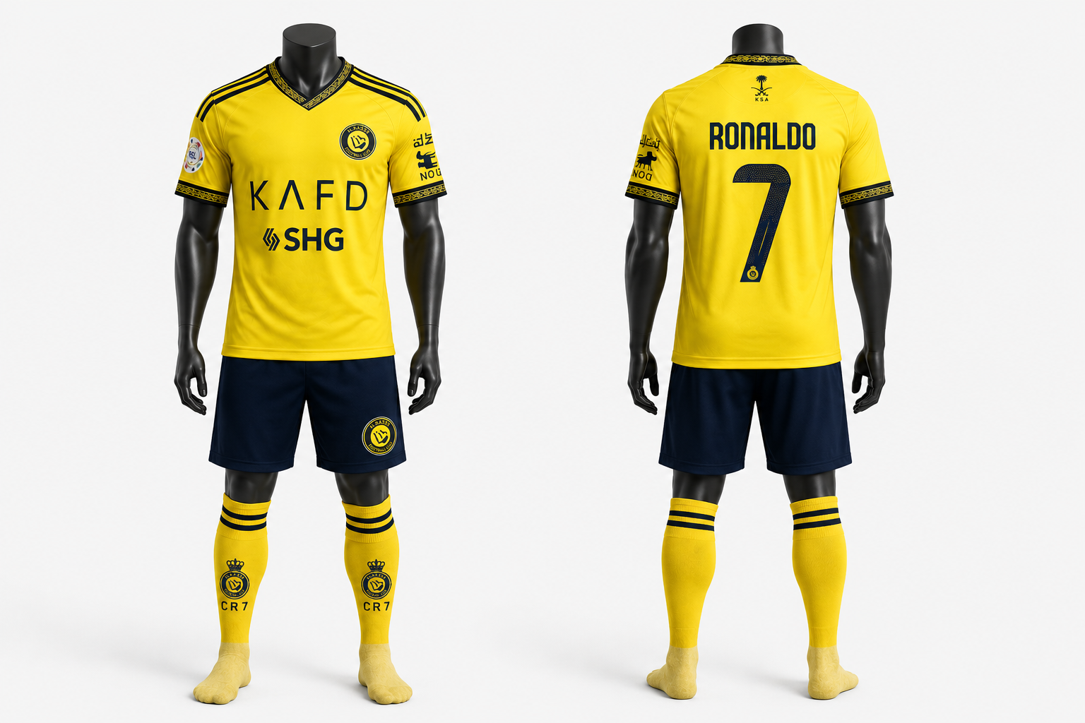 2026 Детски футболен екип на Роналдо 7, жълт с чорапи RONALDO Al Nassr