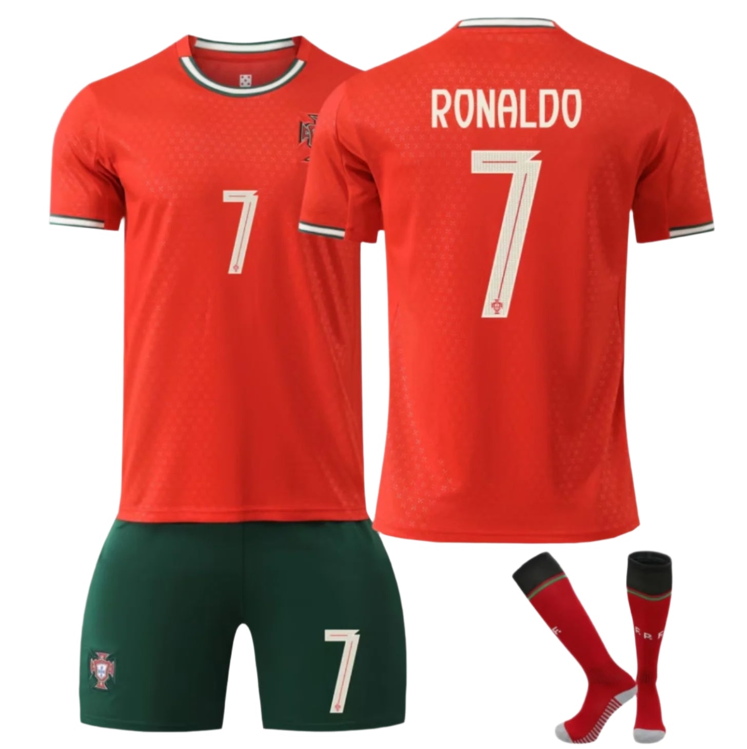 2026 Детски спортен екип на CR7 Роналдо 7 с чорапи, ПОРТУГАЛИЯ Зелен Титулярен RONALDO