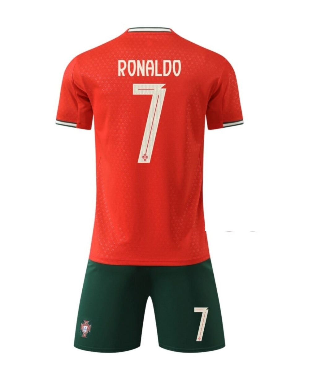 2026 Детски спортен екип на CR7 Роналдо 7, PORTUGAL Червено - Зелен Цвят Ronaldo