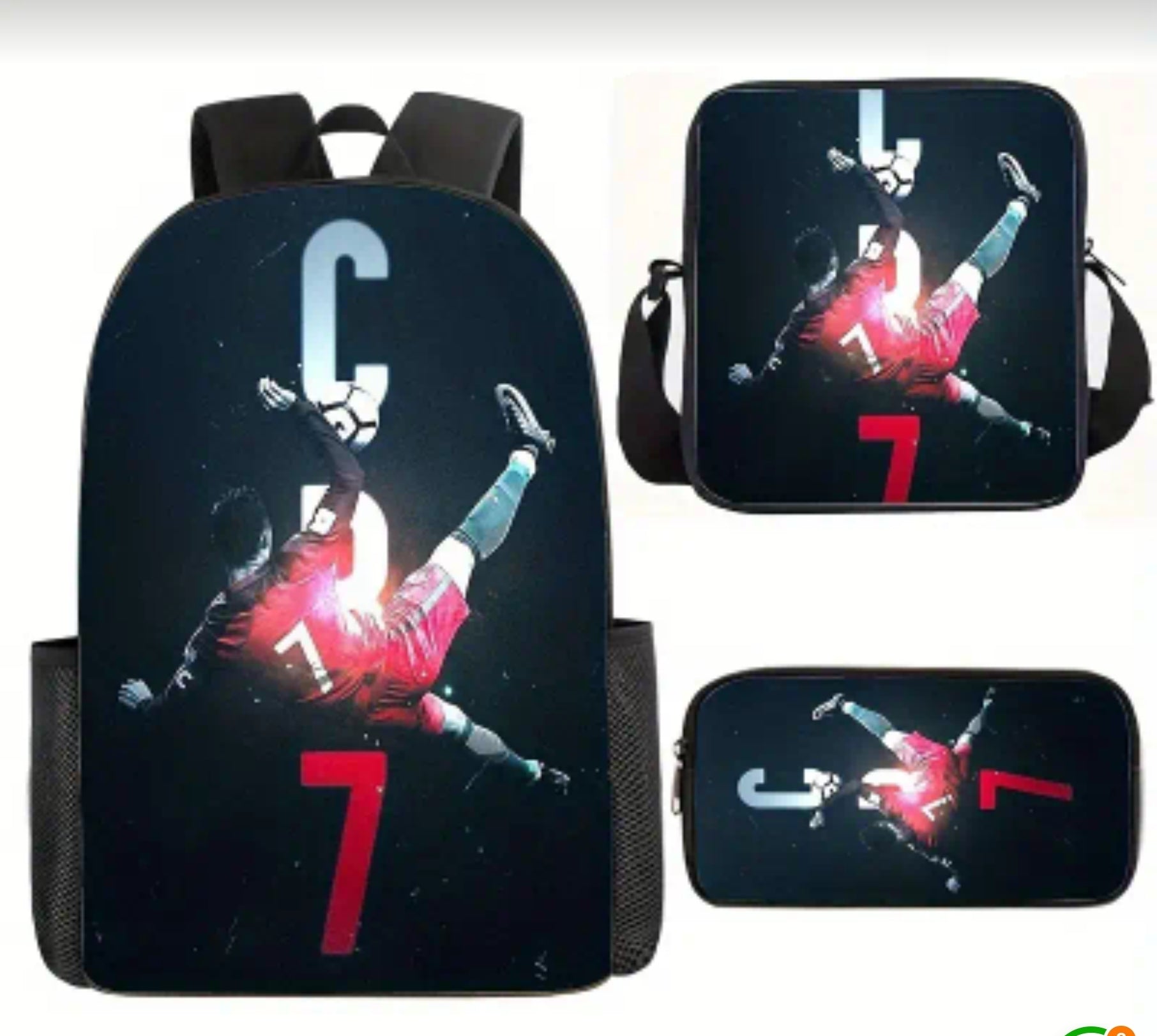 Футболна Ученическа Раница RED RONALDO 7 СЕТ Чантичка, Несесер Португалия