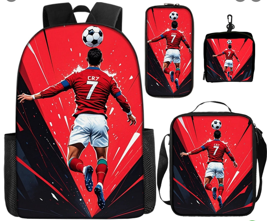 Футболна Ученическа Раница RONALDO 7 СЕТ 4 части Чантичка, Несесер Роналдо Червена