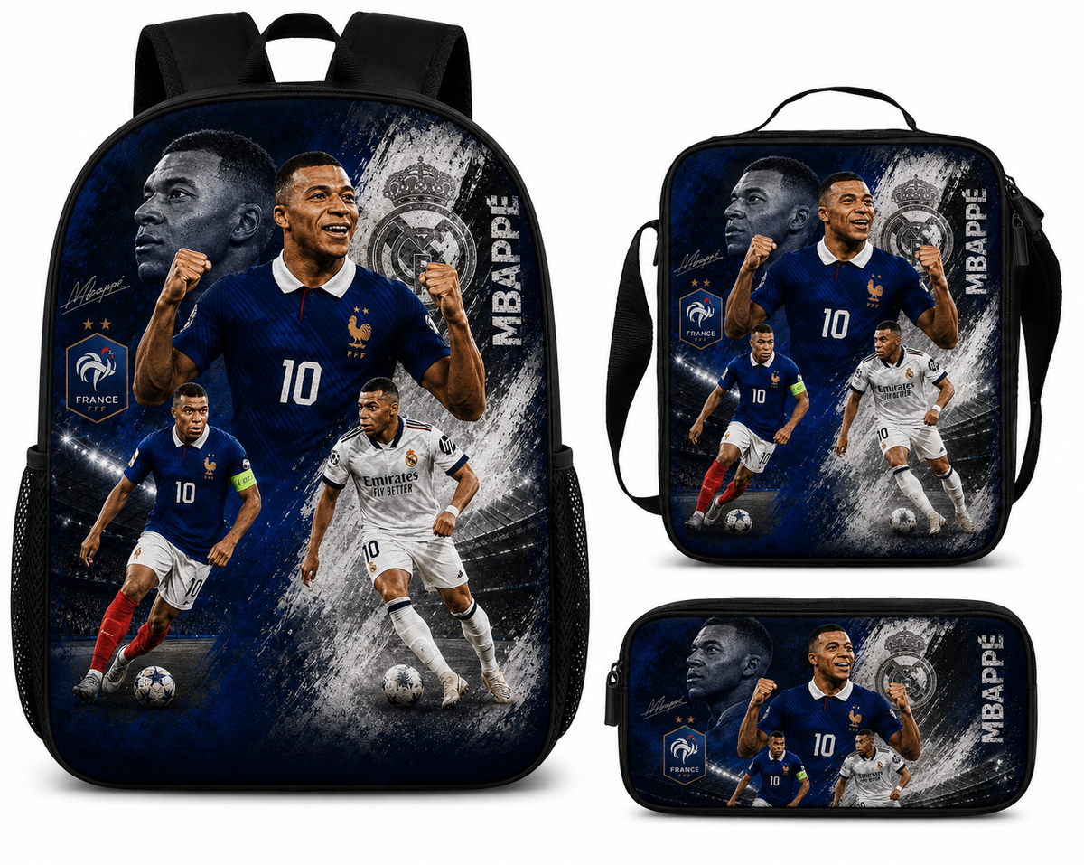 Футболна Ученическа Раница Mbappe 10 СЕТ Чантичка, Несесер Синя