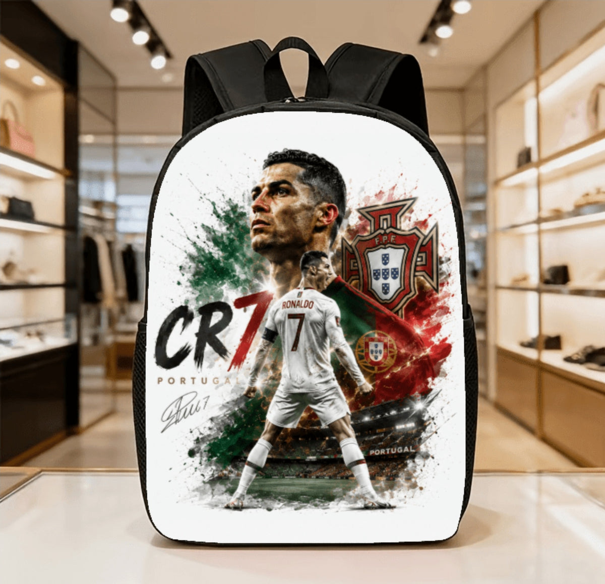 Футболна Ученическа Раница RONALDO 7 детско юноша Черна Роналдо