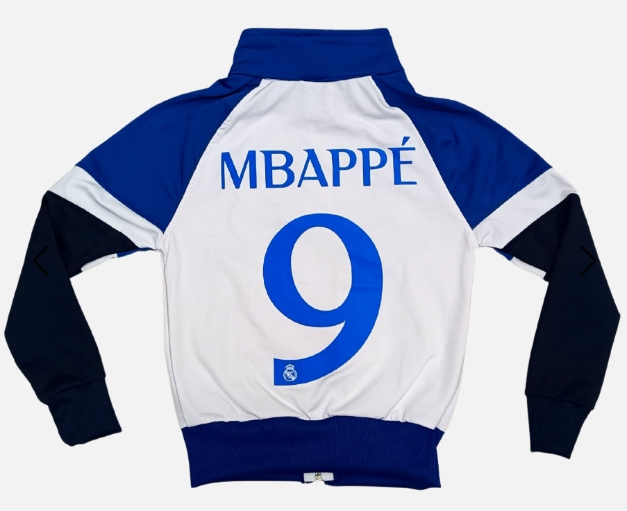 Детски спортен екип на Real Madrid Mbappe 9, Бял цвят, Анцуг с дълъг ръкав Мбапе
