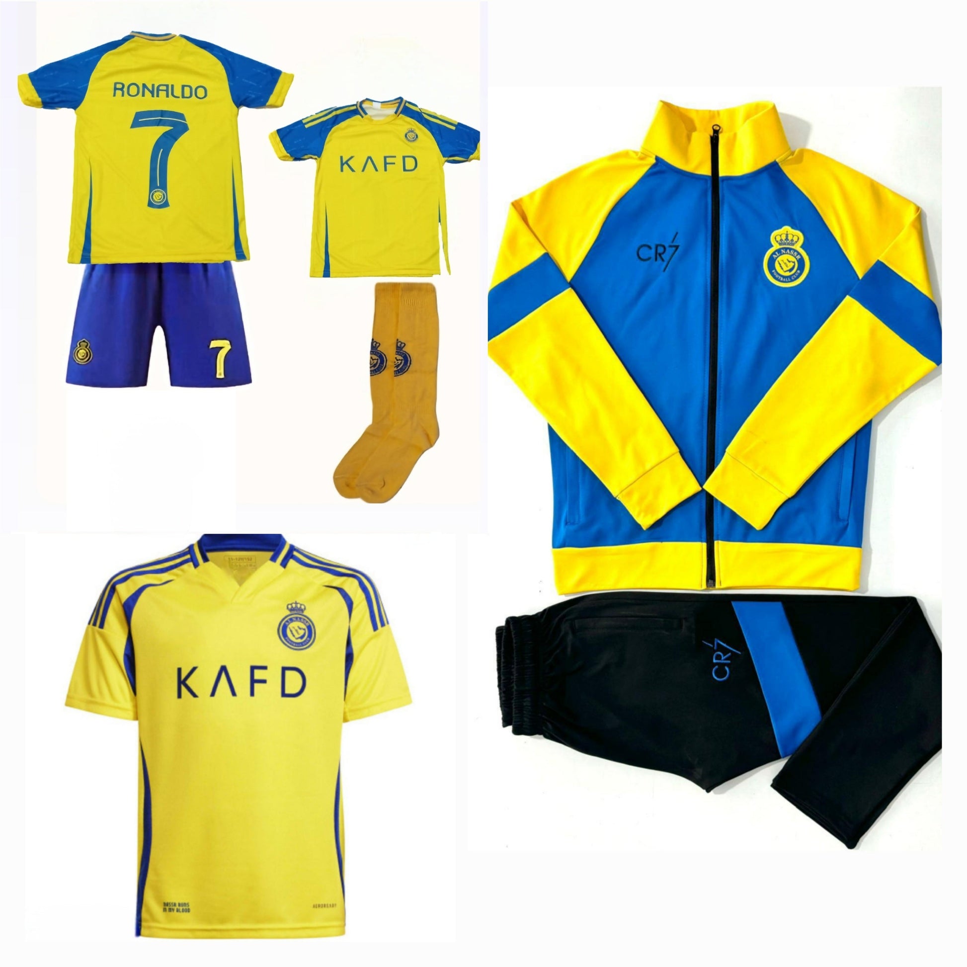 Детски футболен екип на Роналдо,Синьо-Жълт 25г Спортен суитчър и анцуг RONALDO