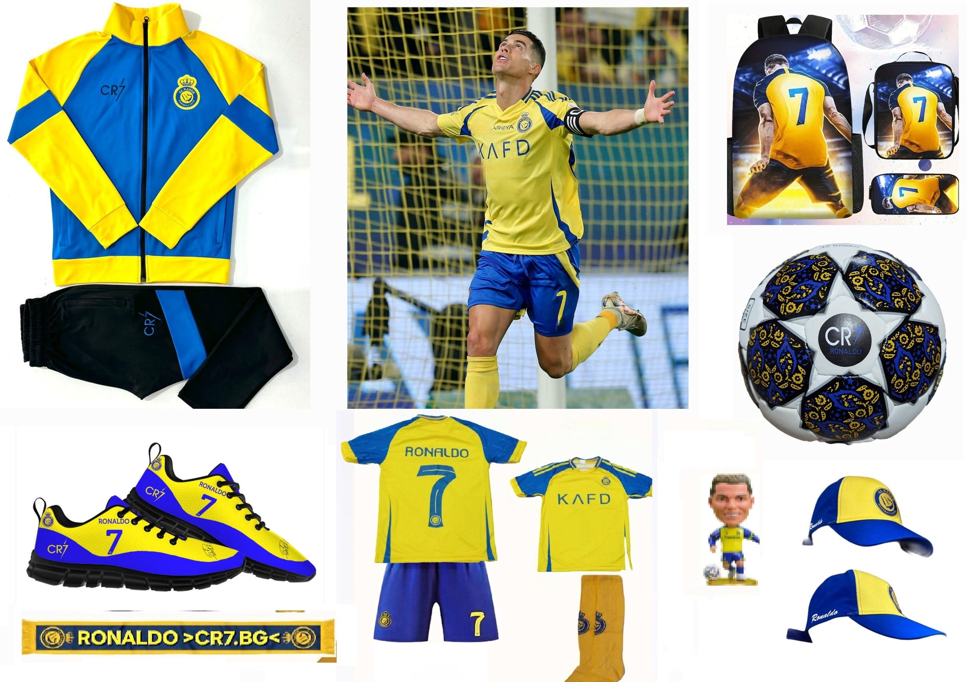 New25 CR7 Детски футболен Екип на Роналдо, за 6г Жълт МЕГА Комплект с Артикули на RONALDO Промоция