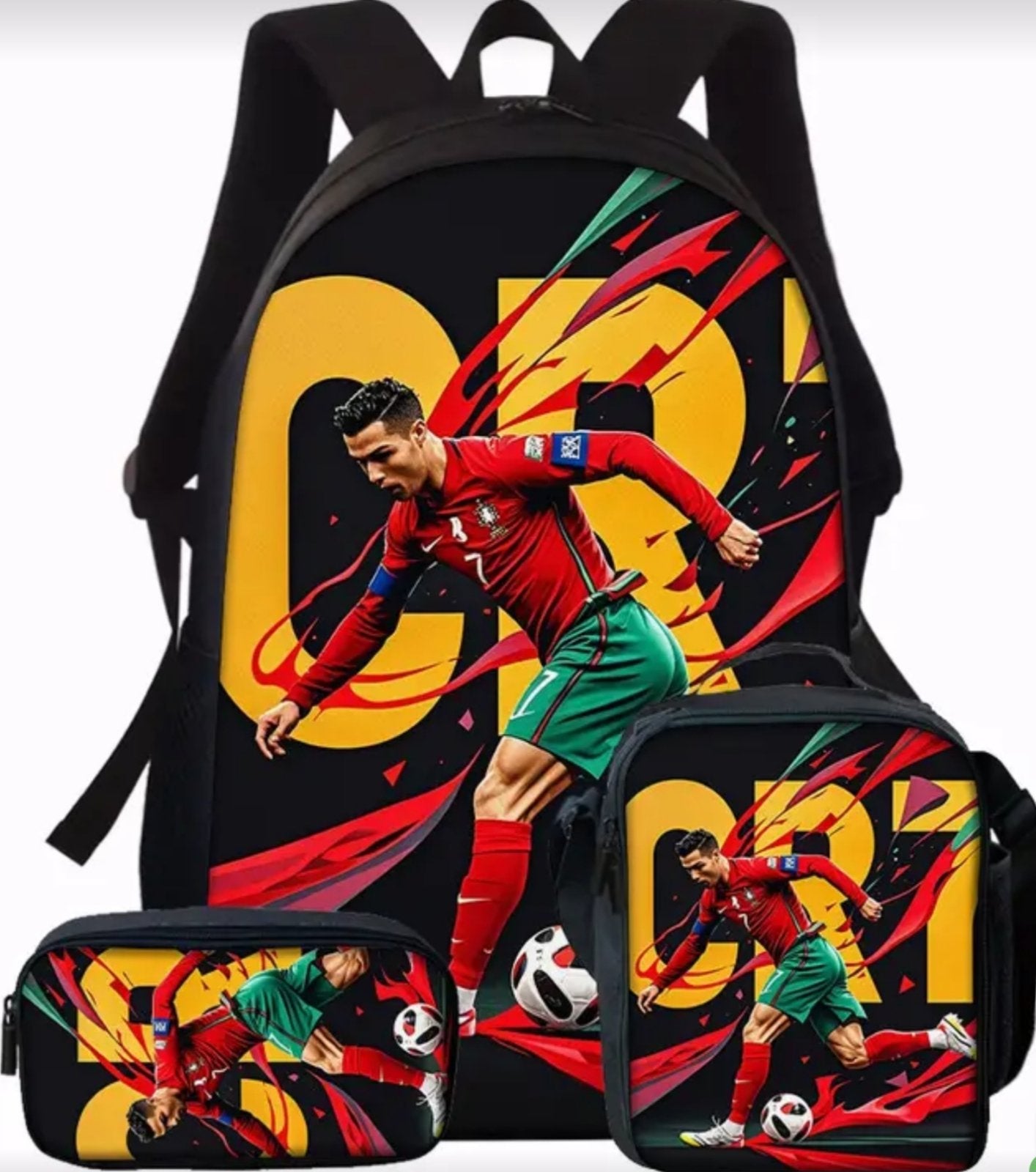 Футболна Ученическа Раница RONALDO 7 СЕТ Чантичка, Несесер Португалия Червена