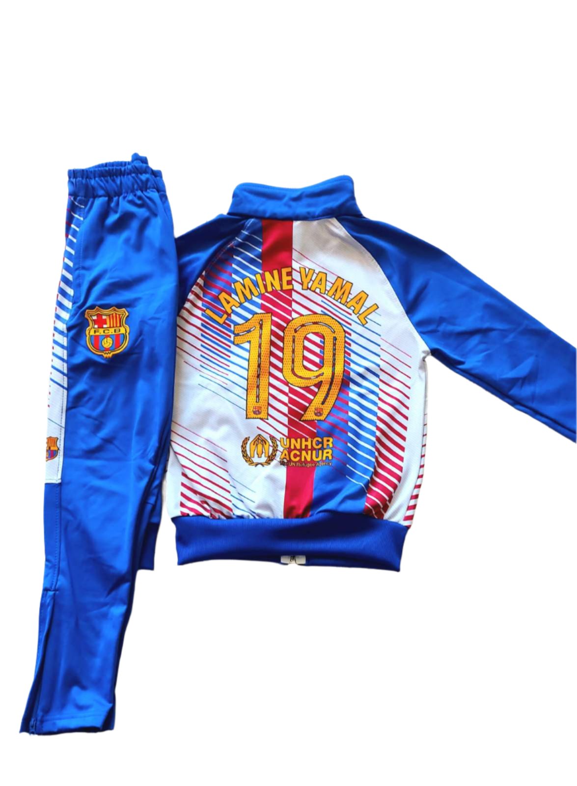 Детски спортен Анцуг на Ламин Ямал 10 Барселона с дълъг ръкав Син Бял