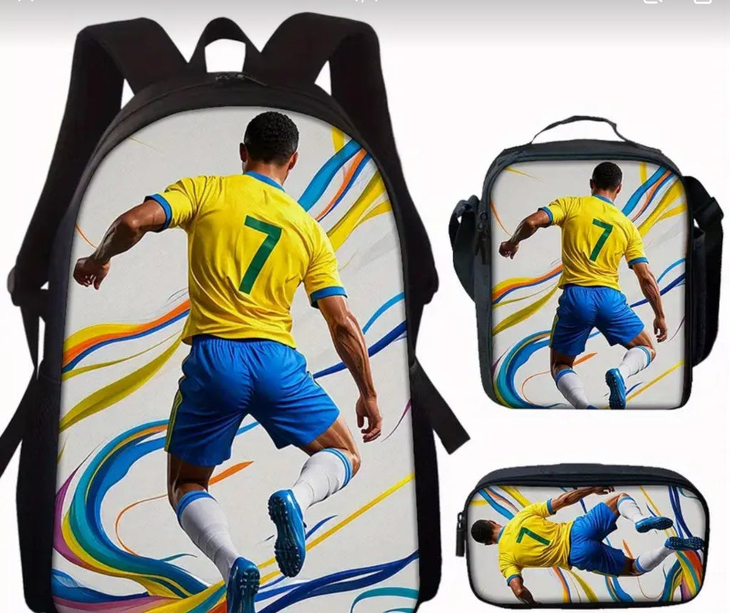 Футболна Ученическа Раница RED RONALDO 7 СЕТ Чантичка, Несесер Португалия