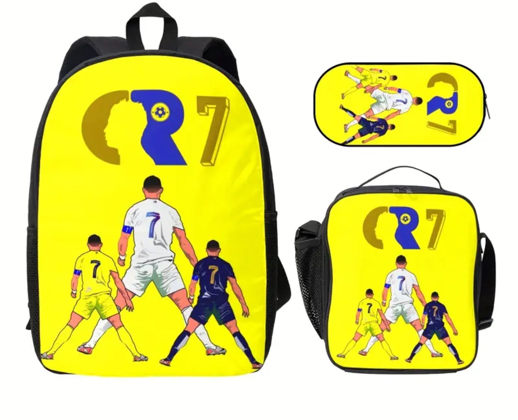 Футболна Ученическа Раница RONALDO 7 СЕТ Чантичка, Несесер  Жълт цвят 2025